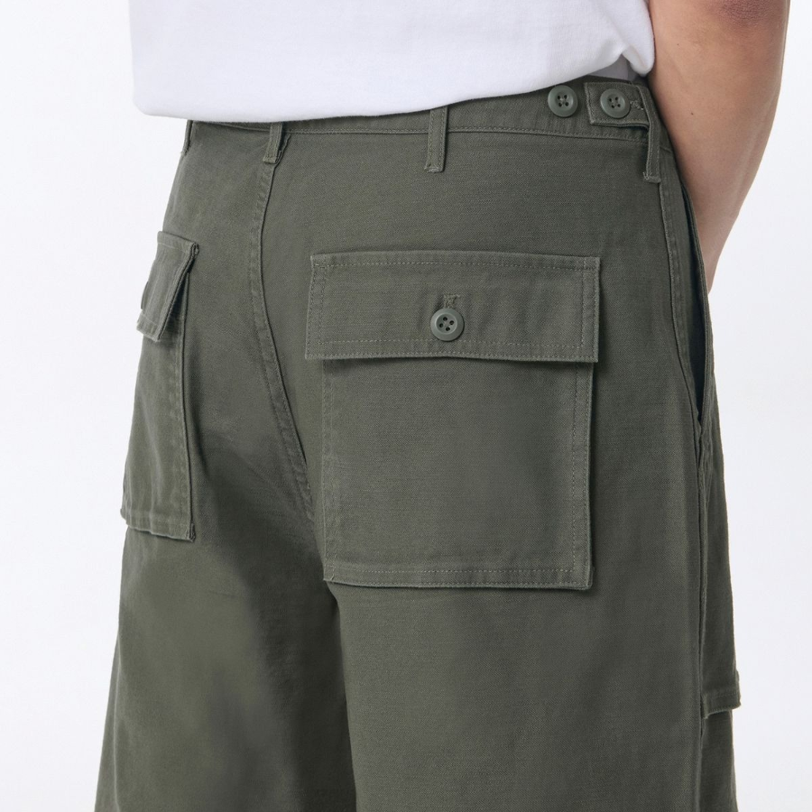 Back Satin Bellows Pocket Fatigue Pants [Khaki]