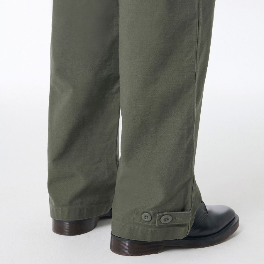 Back Satin Bellows Pocket Fatigue Pants [Khaki]