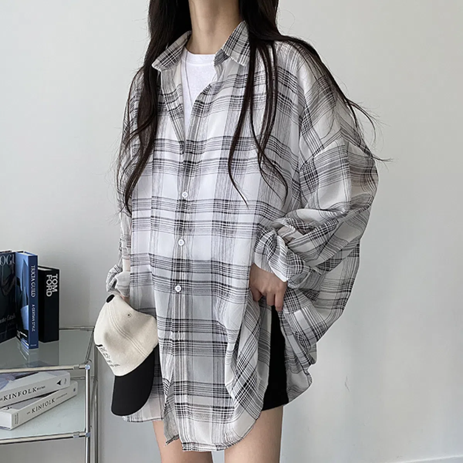 Airy Chiffon Check Balloon Shirt