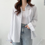 Modern Stripe Cotton Button Overfit Shirt