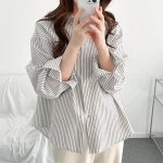 Modern Stripe Cotton Button Overfit Shirt