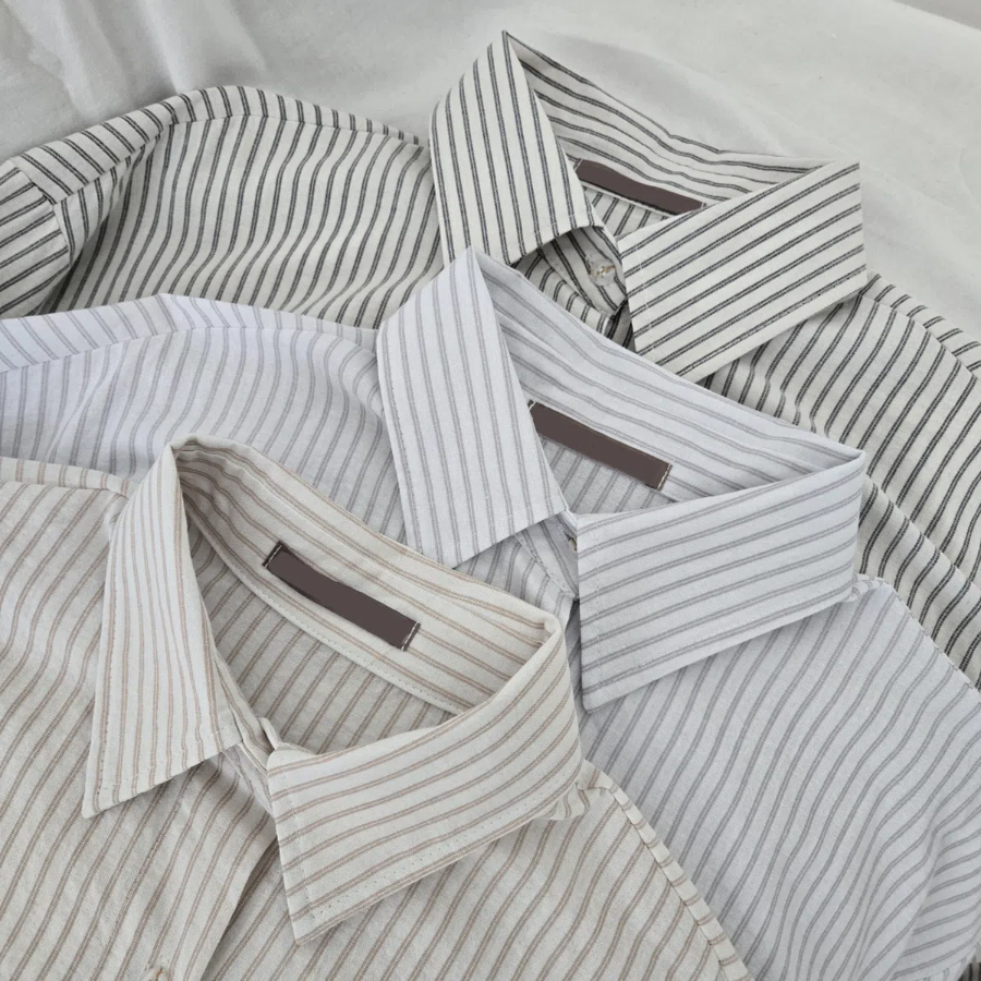 Modern Stripe Cotton Button Overfit Shirt
