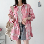 Unisex Oversized Vintage Check Balloon Long Sleeve Shirt