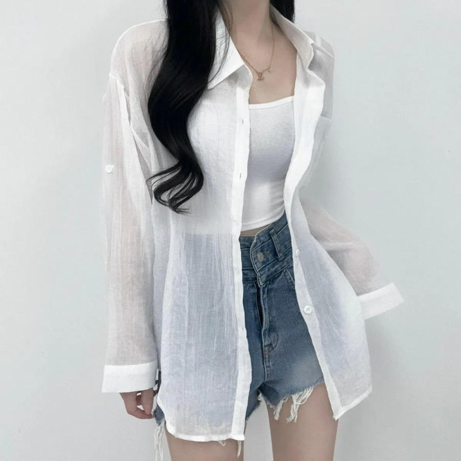 Summer Gauze See-Through Thin Shirt
