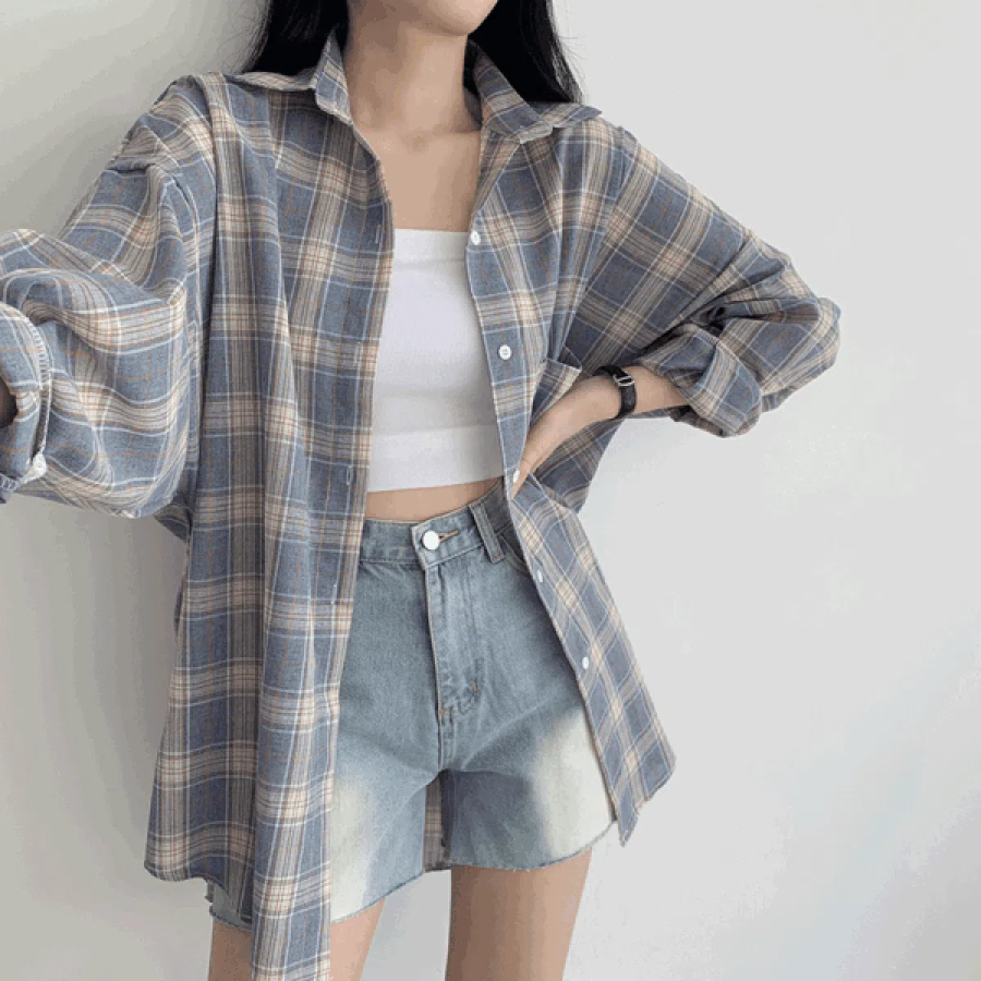 Defo Oversized Long Check Shirt