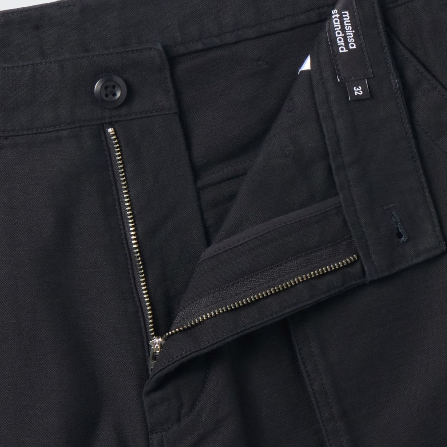 Back Satin Bellows Pocket Fatigue Pants [Black]