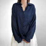 Navy Stripe Vintage Loose-Fit Shirt