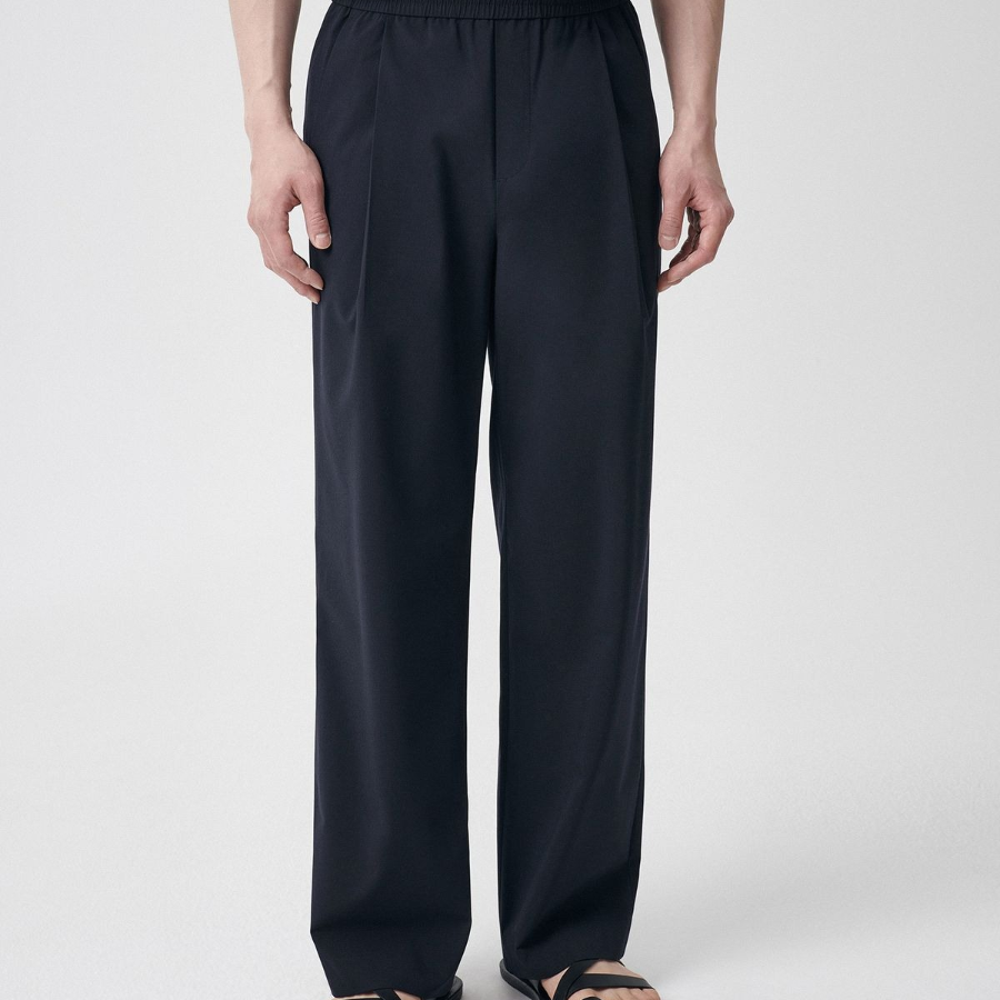 [Cooltandard] One Tuck Wide Banding Slacks [Navy]