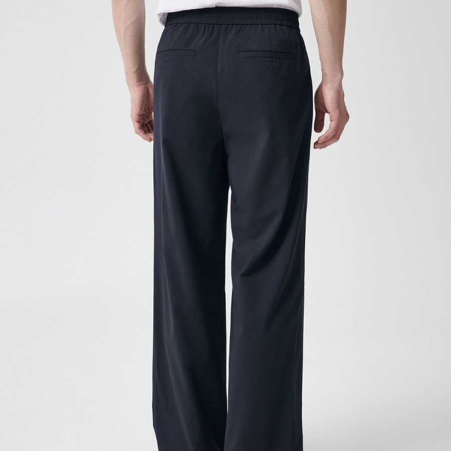 [Cooltandard] One Tuck Wide Banding Slacks [Navy]