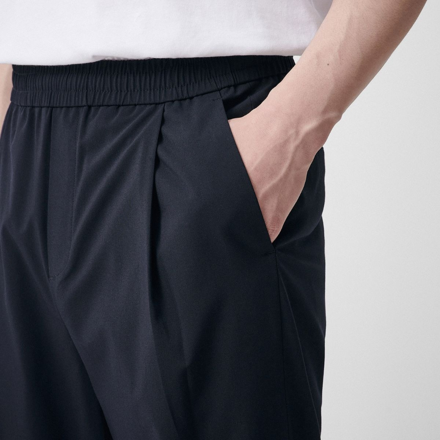 [Cooltandard] One Tuck Wide Banding Slacks [Navy]