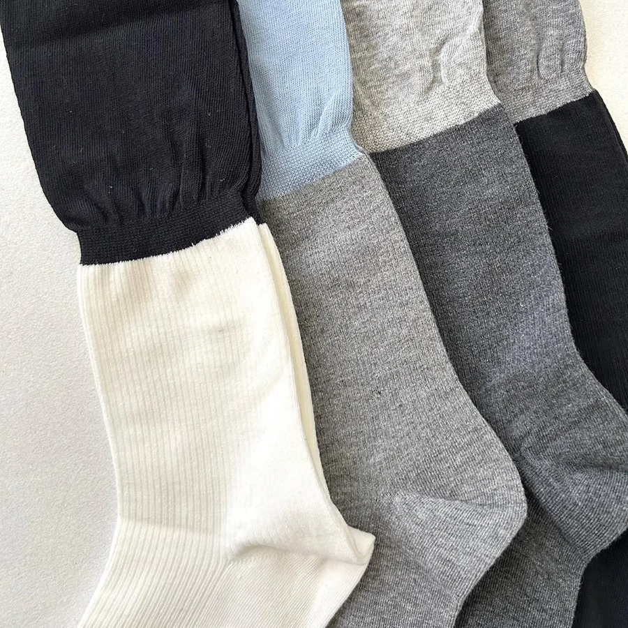 Frill Half-Half Knee Socks — стильные ни-саксы с контрастным дизайном и фестонами