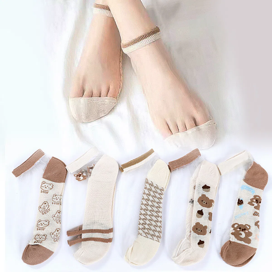 Windir — комплект из 5 пар шифоновых носков с мишкой и сетчатым дизайном