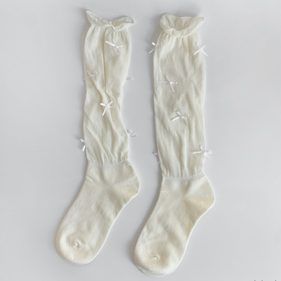 Полупрозрачные носки с контрастной вставкой и бантиками – "Ribbon KongKong"