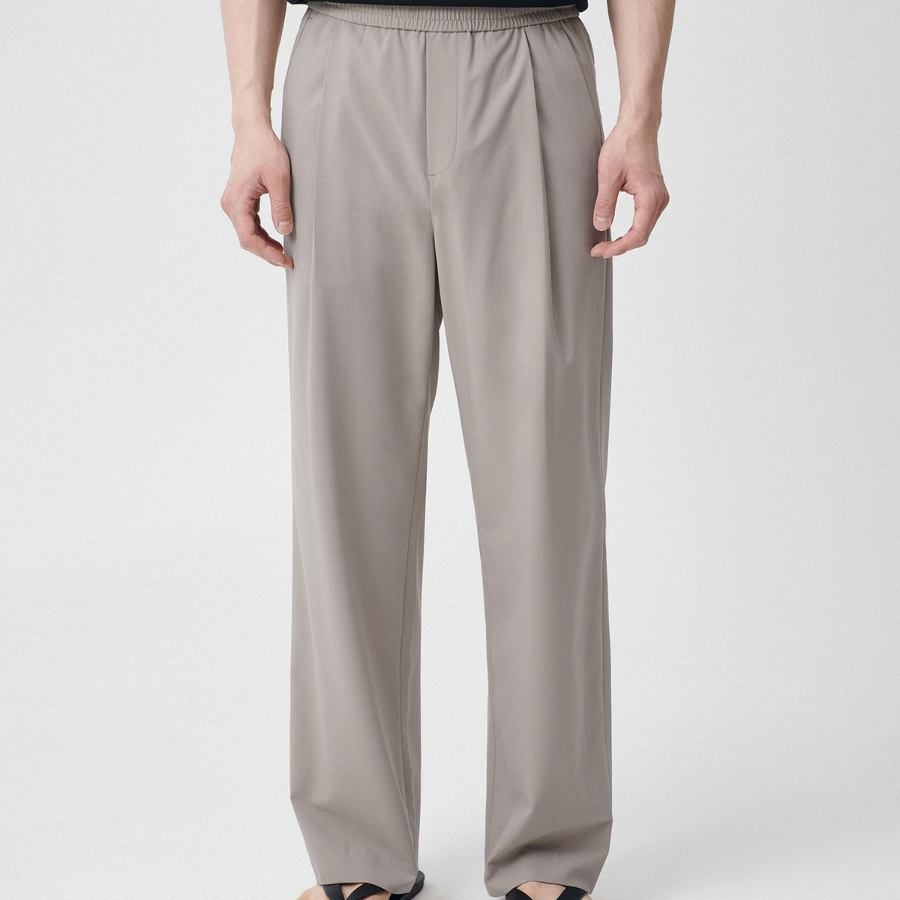 [Cooltandard] One Tuck Wide Banding Slacks [Light Beige]