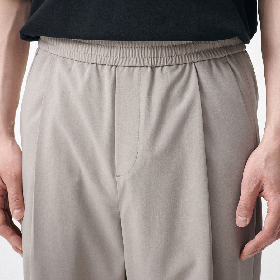 [Cooltandard] One Tuck Wide Banding Slacks [Light Beige]
