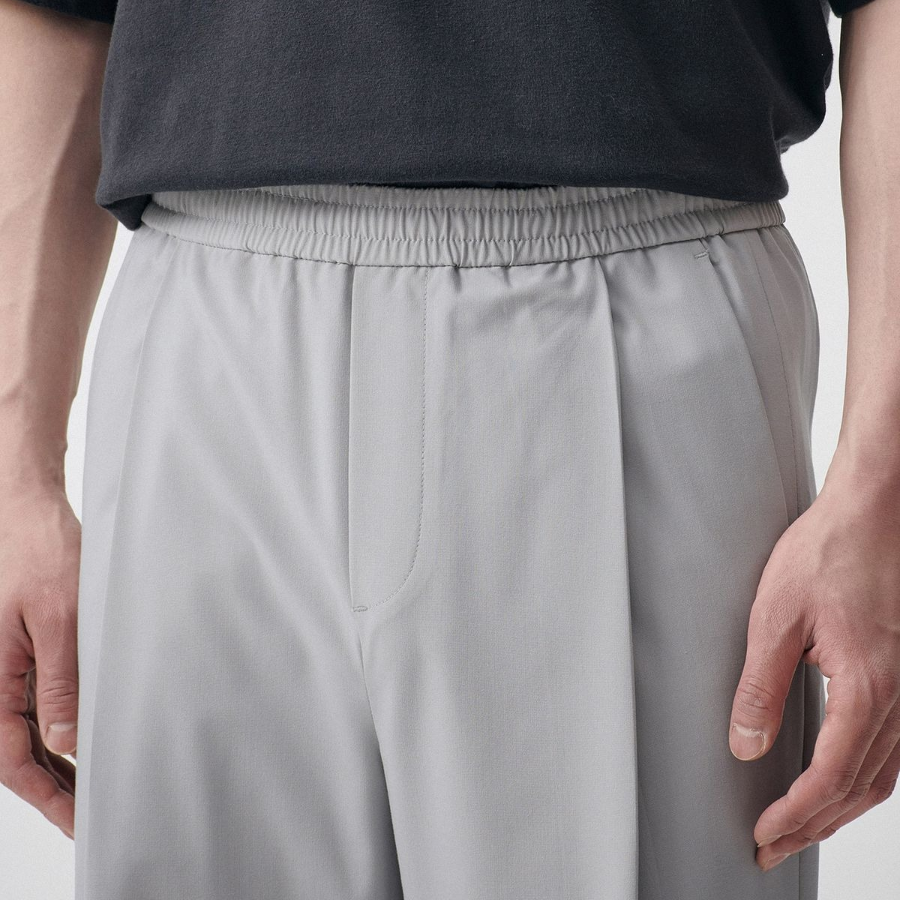 [Cooltandard] One Tuck Wide Banding Slacks [Light Gray]