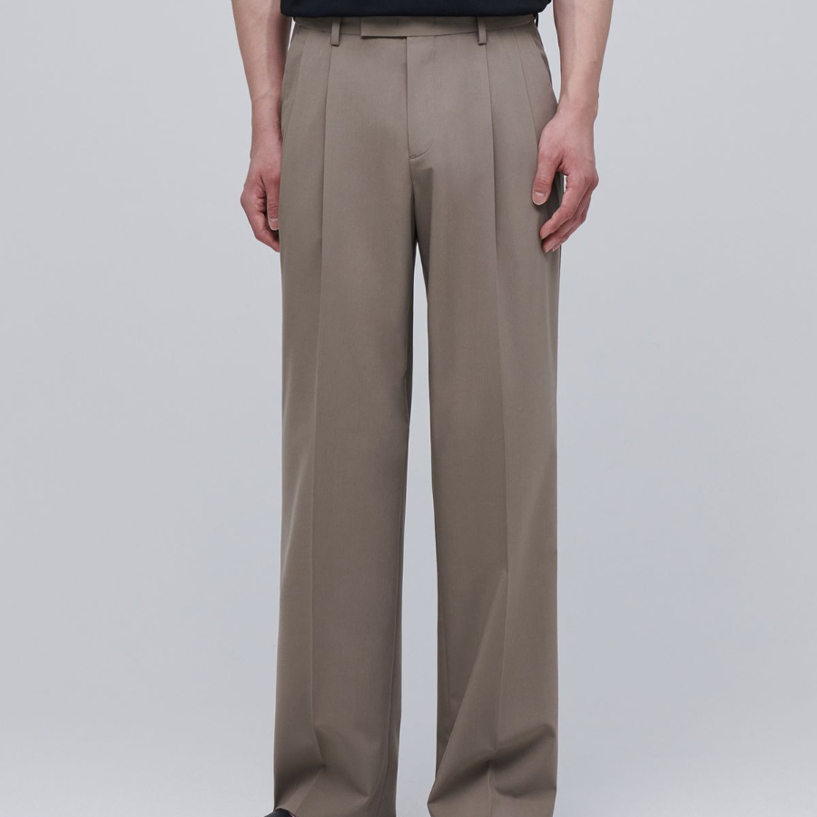 [Cooltandard] Real Wide Hidden Banding Slacks [Dusty Beige]