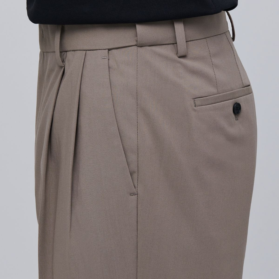 [Cooltandard] Real Wide Hidden Banding Slacks [Dusty Beige]