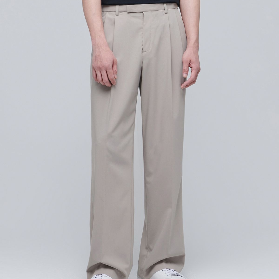 [Cooltandard] Real Wide Hidden Banding Slacks [Light Beige]