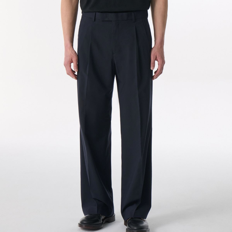 [Cooltandard] Real Wide Hidden Banding Slacks [Navy]