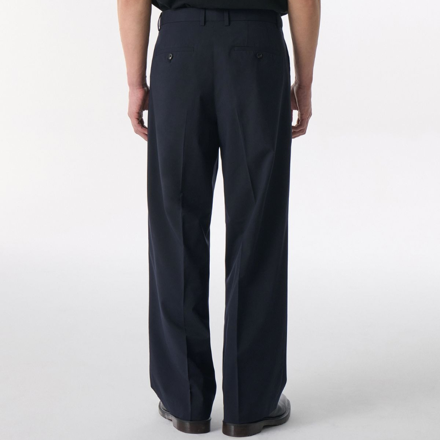 [Cooltandard] Real Wide Hidden Banding Slacks [Navy]