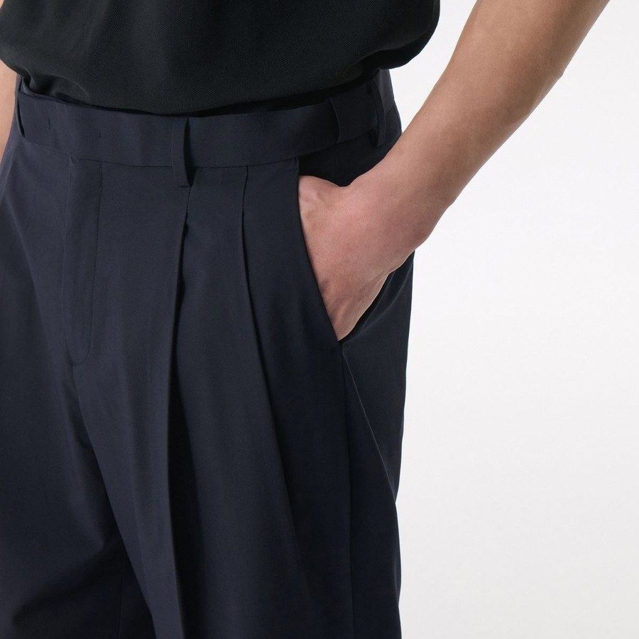 [Cooltandard] Real Wide Hidden Banding Slacks [Navy]