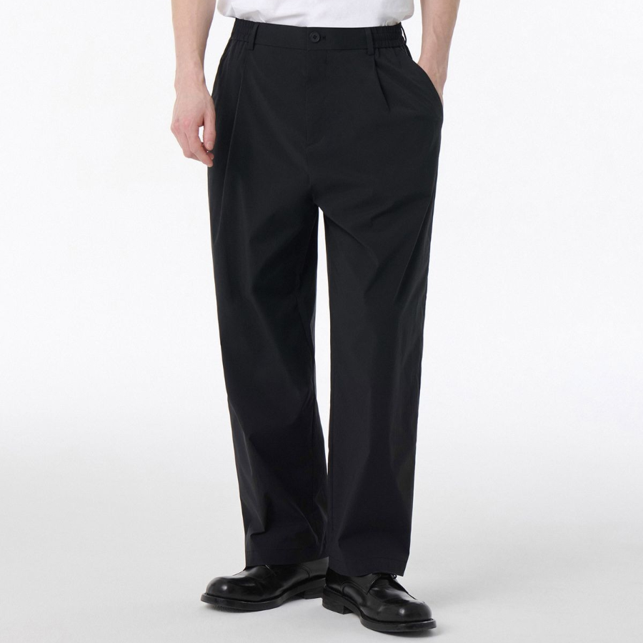 SOLOTEX One-Tuck Wide Comfort Banding Pants [Black]