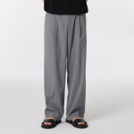 Crinkle One-Tuck Wide Banding Pants [Gray]