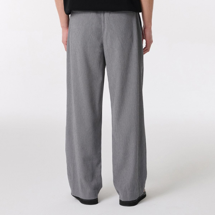 Crinkle One-Tuck Wide Banding Pants [Gray]