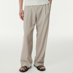 Crinkle One-Tuck Wide Banding Pants [Light Beige]