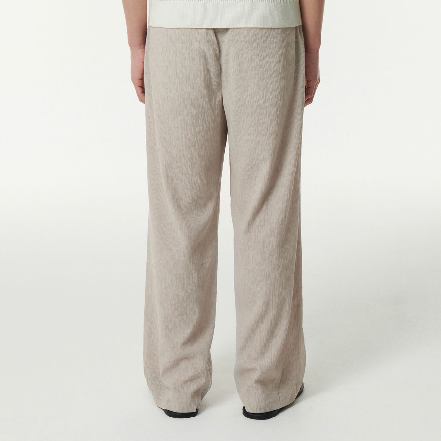 Crinkle One-Tuck Wide Banding Pants [Light Beige]