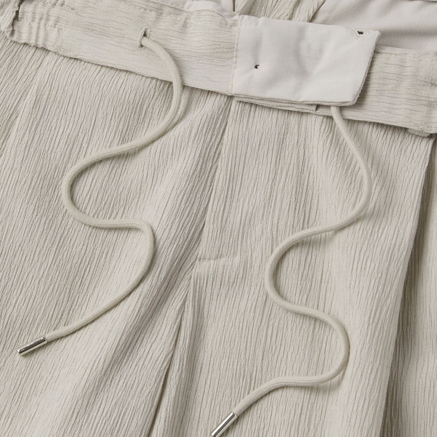 Crinkle One-Tuck Wide Banding Pants [Light Beige]