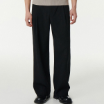 Crinkle One-Tuck Wide Banding Pants [Black]