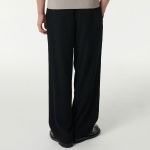 Crinkle One-Tuck Wide Banding Pants [Black]