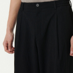 Crinkle One-Tuck Wide Banding Pants [Black]