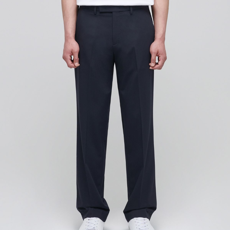 [Cooltandard] Semi Wide Hidden Banding Slacks [Navy]