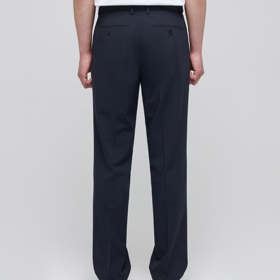 [Cooltandard] Semi Wide Hidden Banding Slacks [Navy]