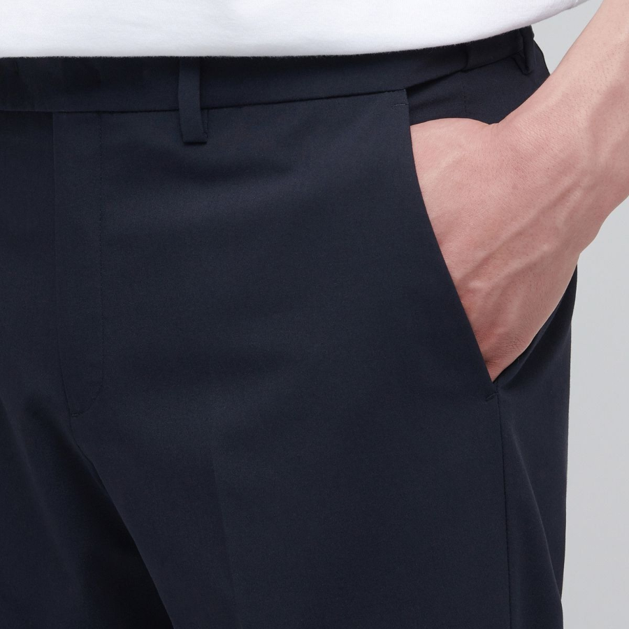 [Cooltandard] Semi Wide Hidden Banding Slacks [Navy]