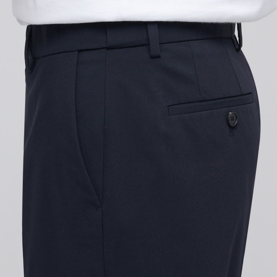 [Cooltandard] Semi Wide Hidden Banding Slacks [Navy]