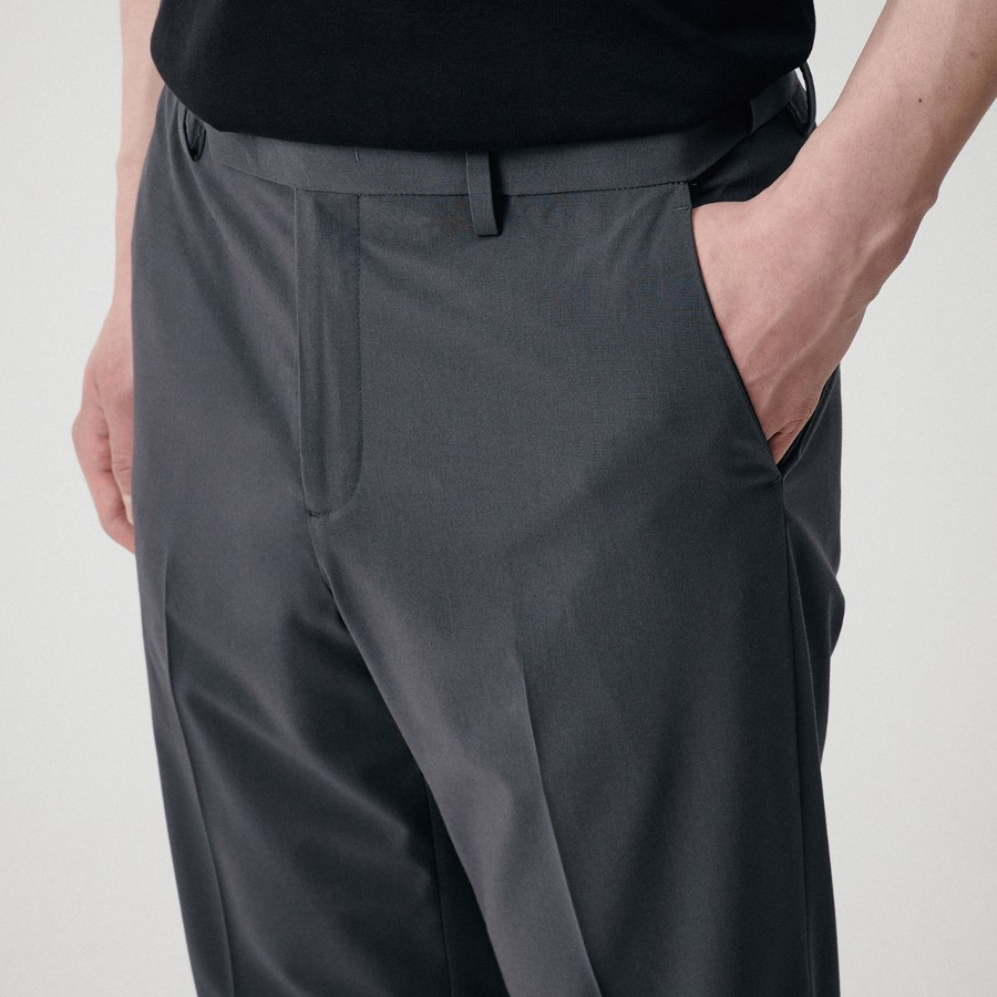 [Cooltandard] Semi Wide Hidden Banding Slacks [Gray]
