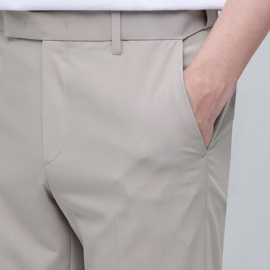 [Cooltandard] Semi Wide Hidden Banding Slacks [Light Beige]