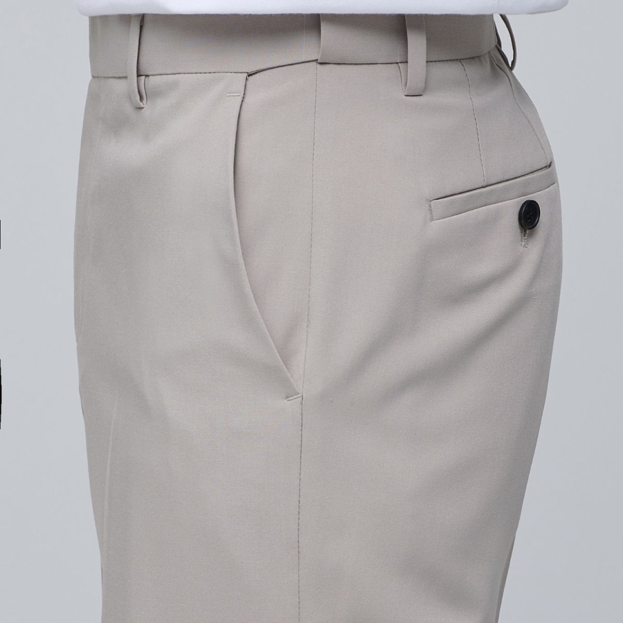 [Cooltandard] Semi Wide Hidden Banding Slacks [Light Beige]