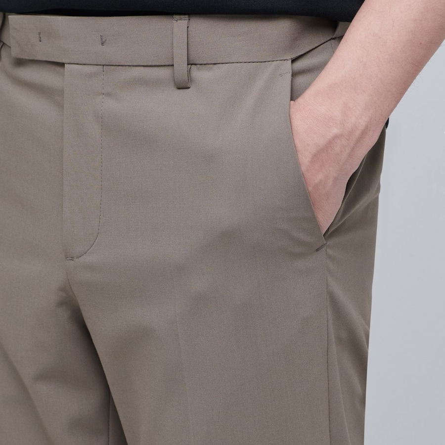 [Cooltandard] Semi Wide Hidden Banding Slacks [Dusty Beige]