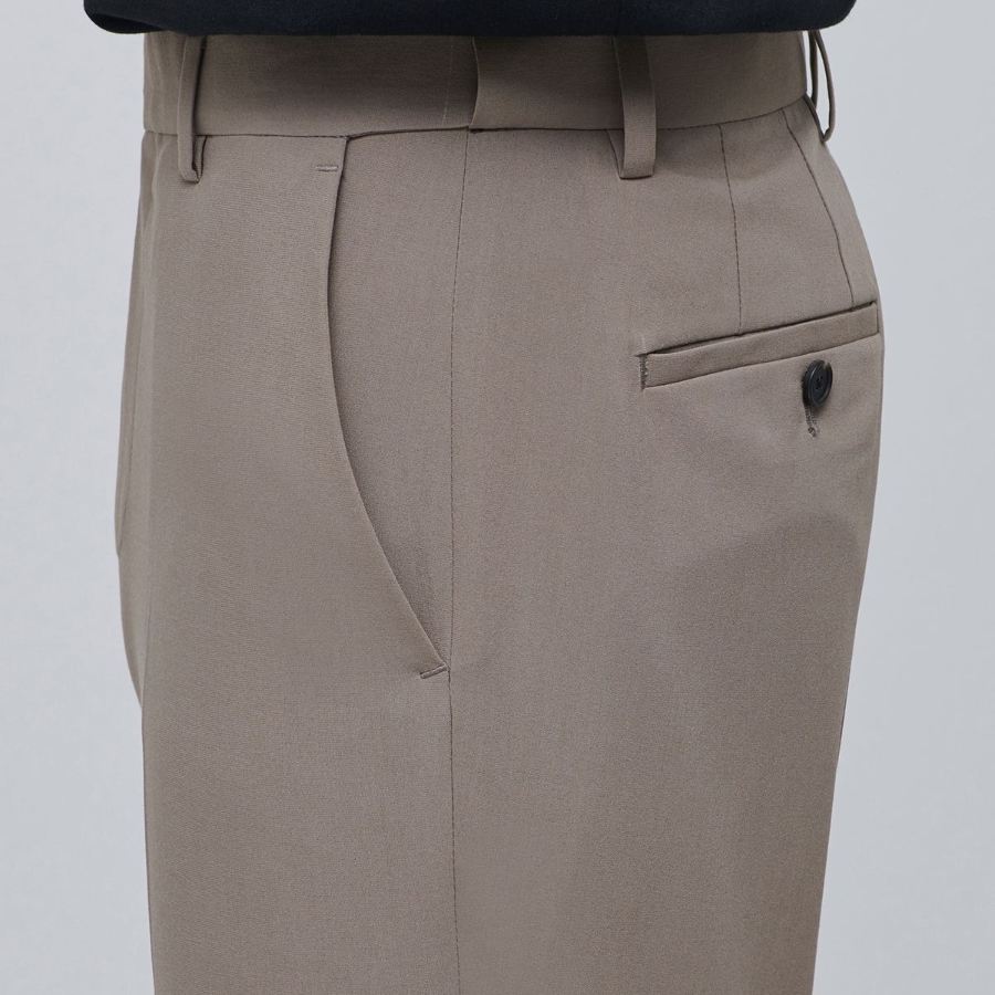 [Cooltandard] Semi Wide Hidden Banding Slacks [Dusty Beige]