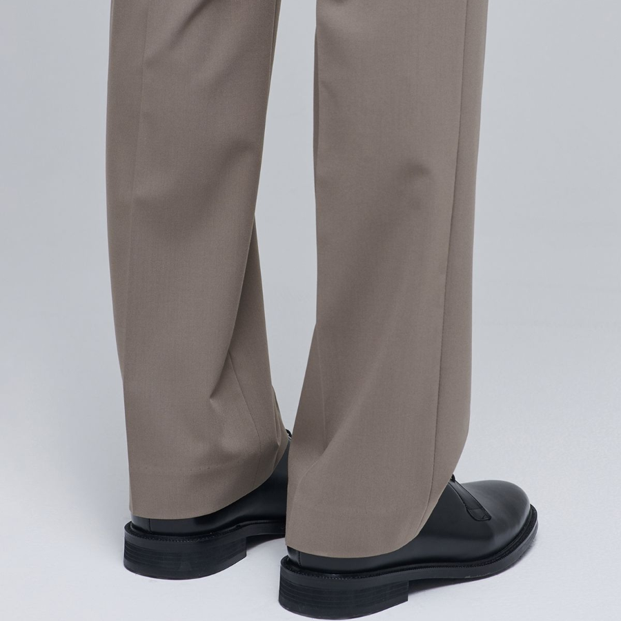 [Cooltandard] Semi Wide Hidden Banding Slacks [Dusty Beige]