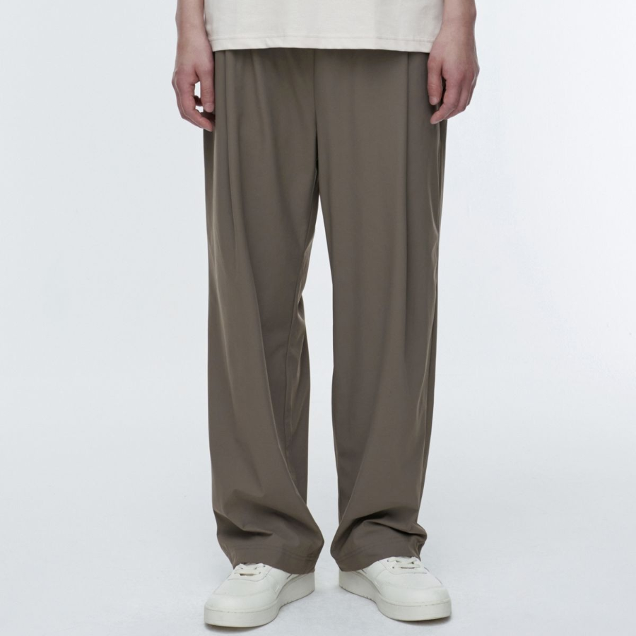 [Cooltandard] Cooling Deep Tuck Wide Banding Pants [Dusty Beige]