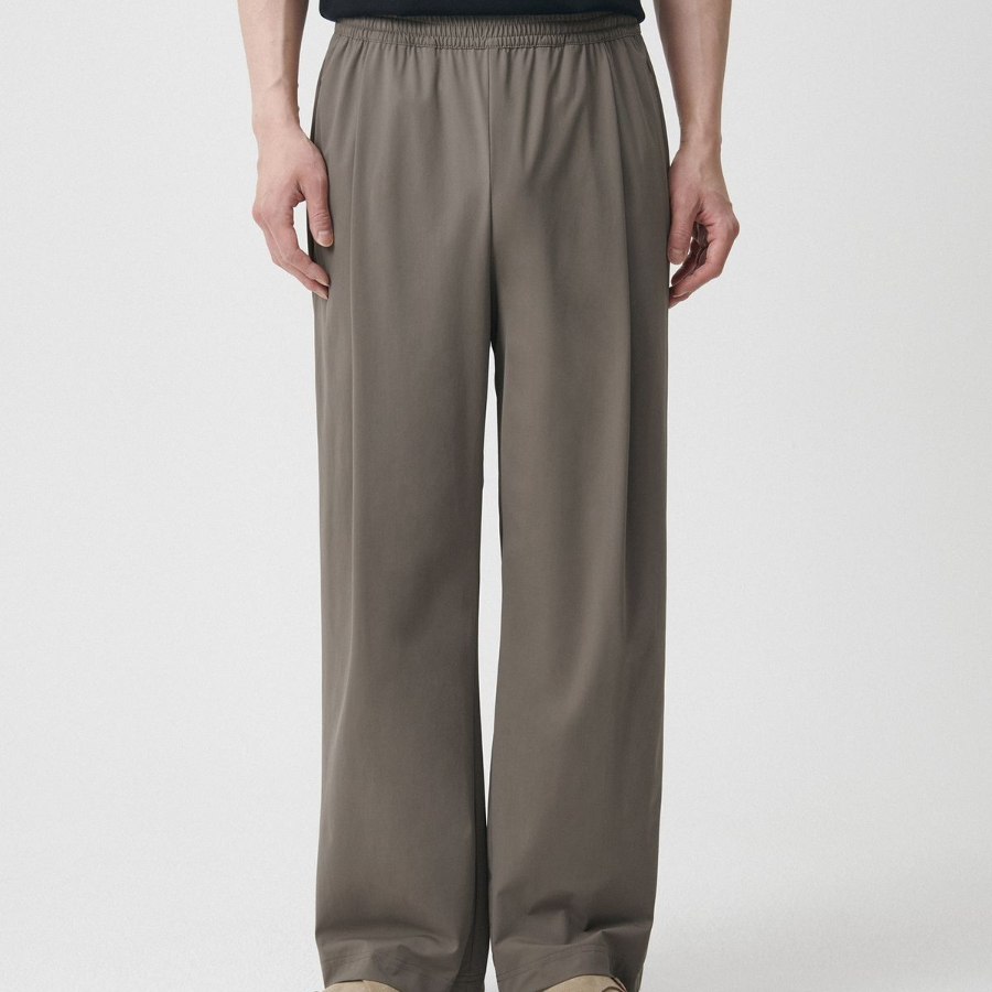 [Cooltandard] Cooling Deep Tuck Wide Banding Pants [Dusty Beige]