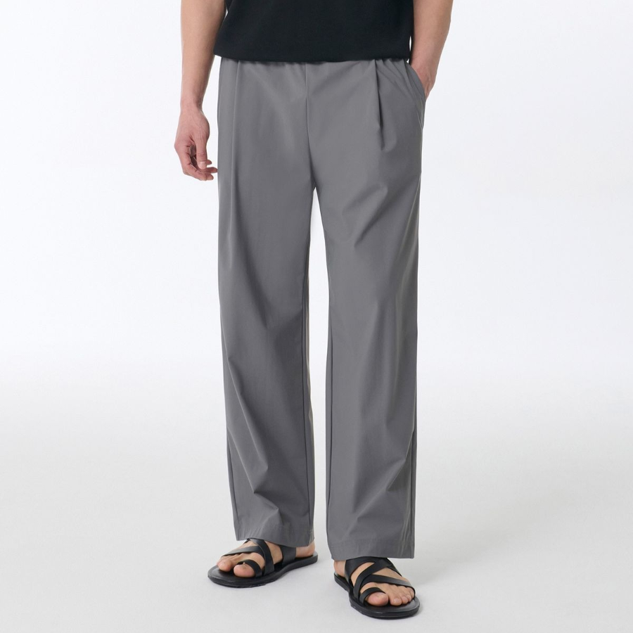 [Cooltandard] Cooling Deep Tuck Wide Banding Pants [Medium Gray]