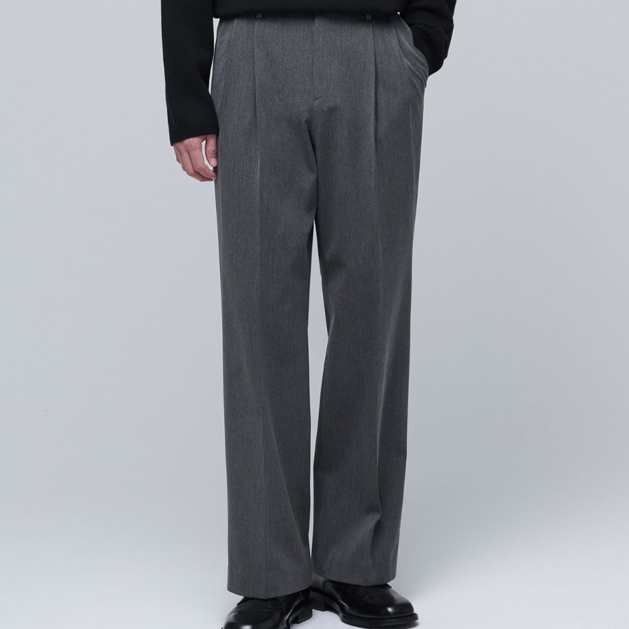 [Cooltandard] Heavyweight Brushed Real Wide Hidden Banding Slacks [Medium Gray]