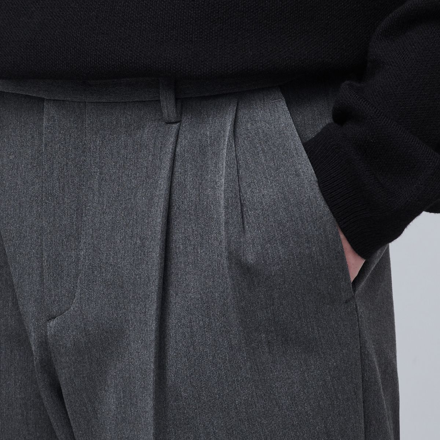 [Cooltandard] Heavyweight Brushed Real Wide Hidden Banding Slacks [Medium Gray]